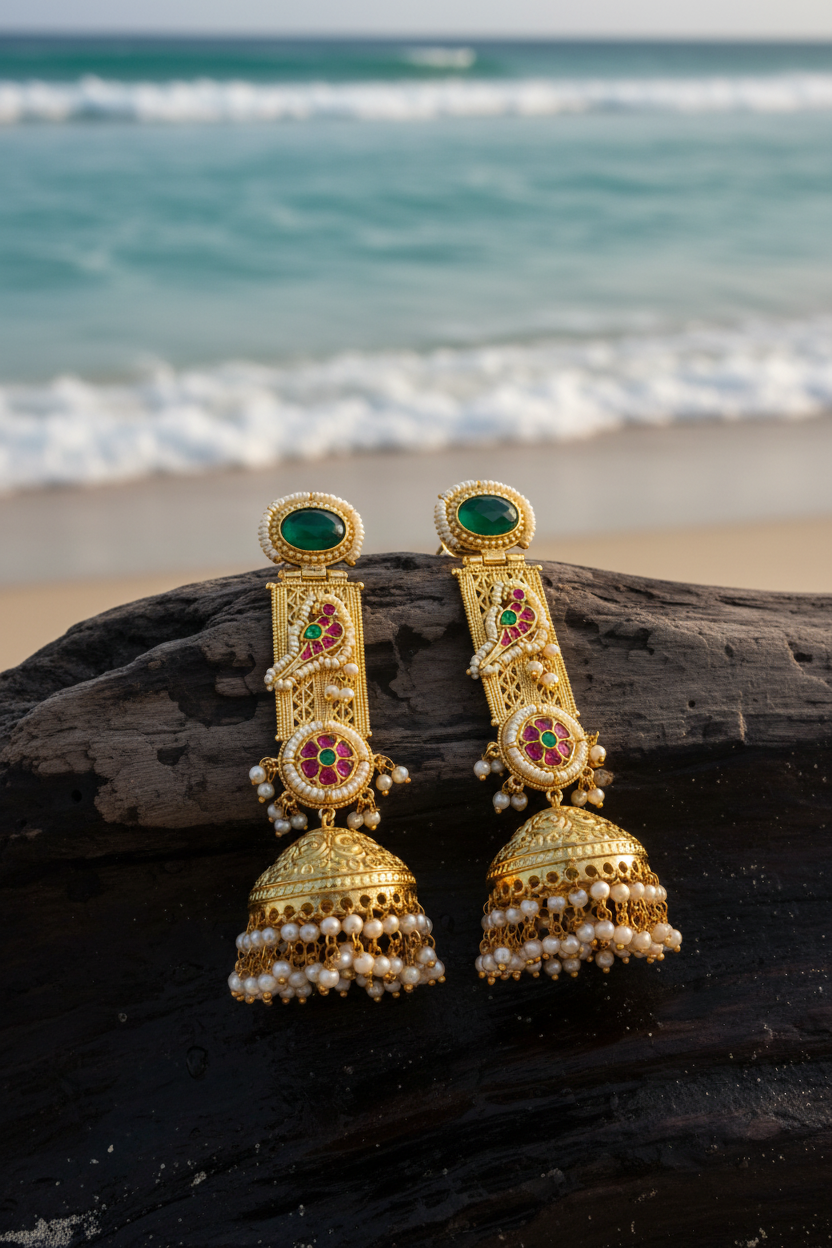 Gold Jhumka Earrings - Ocean